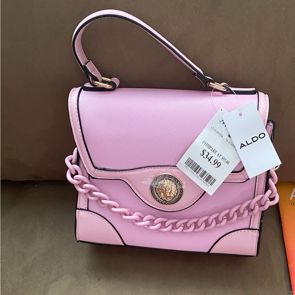 Aldo Light Pink Satchel with Chain Detail